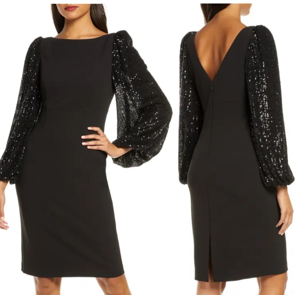 Eliza J Black Sequin Embellished Sheath Dress